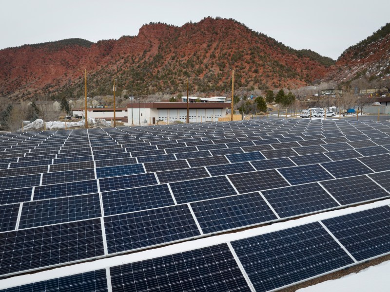 an aerial view of solar panels