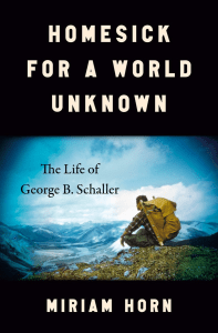 Book cover of "Homesick for a World Unknown" by Miriam Horn, featuring a person with a backpack sitting on a mountain slope overlooking a valley.