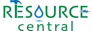 Logo for Resource Central; the letter "O" is shaped like a water droplet, the first "R" has a hammer over it, and the second "C" has two blue electric bolts above it.