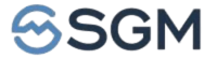 Blue and dark gray SGM logo with a stylized symbol on the left and bold "SGM" letters on the right.